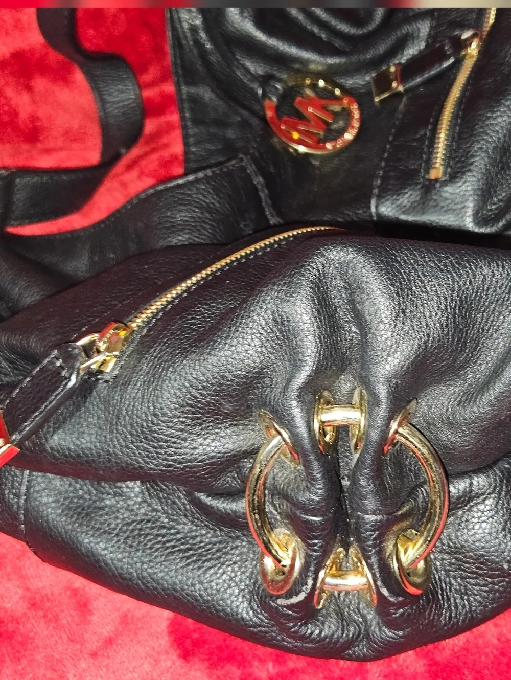 Michael Kors Layton Black Pebble Leather Hobo Bag with Gold Hardware